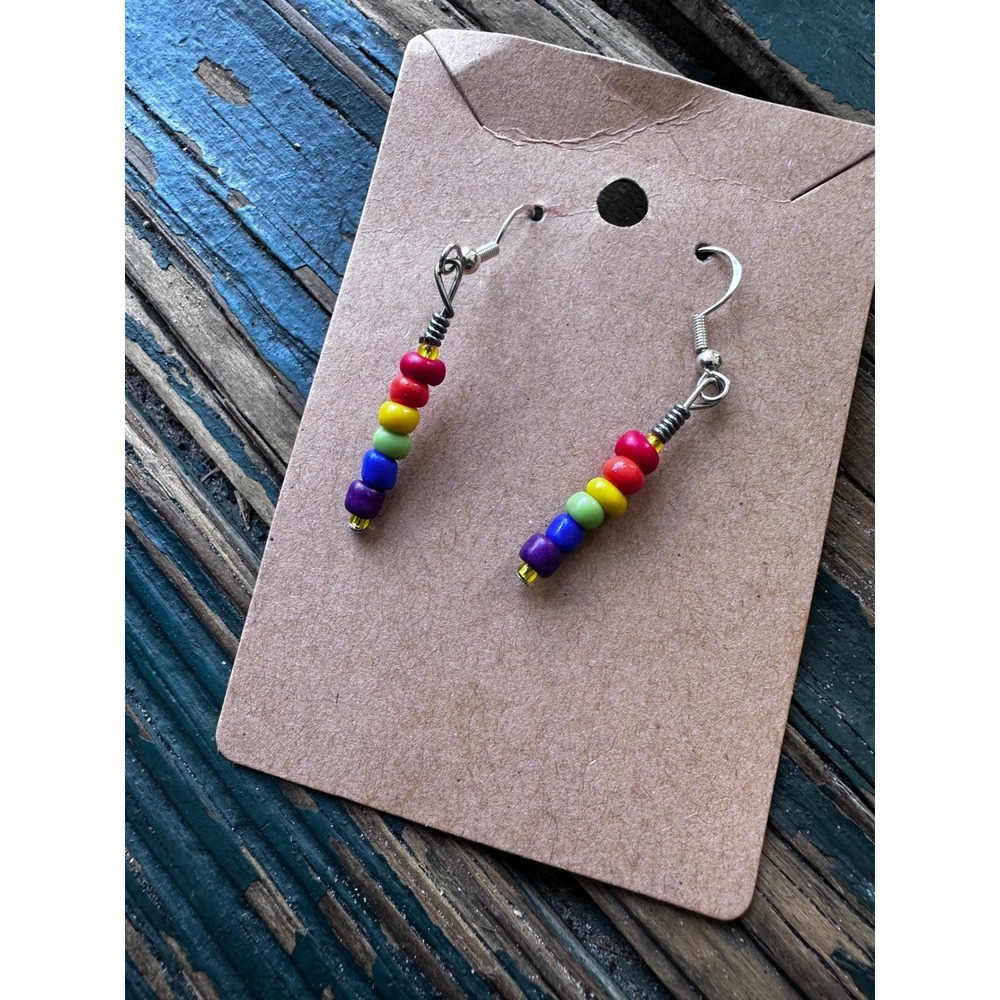 Handmade Rainbow Bead Dangle Earrings Pride‎ Boho Colorful Seed Bead Drops